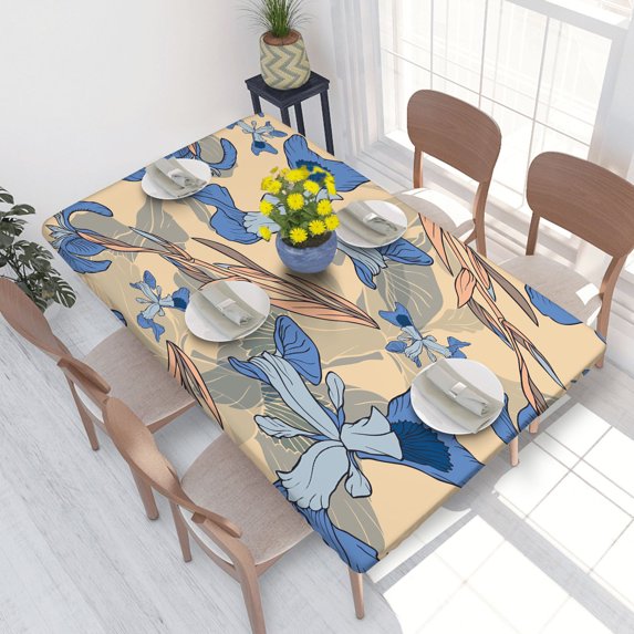 Elastic Edge Fitted Tablecloth Iris Flower for Rectangle Table 4 FT 30 X 48 Inch