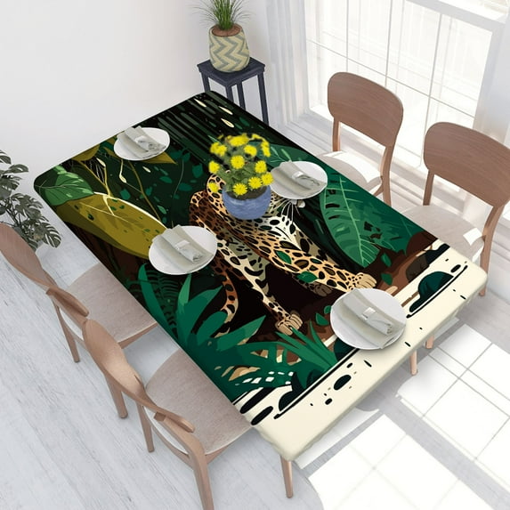 Elastic Edge Fitted Tablecloth Jaguar In The Rainforest Tropical Rainforest for Rectangle Table 4 FT 30 X 48 Inch