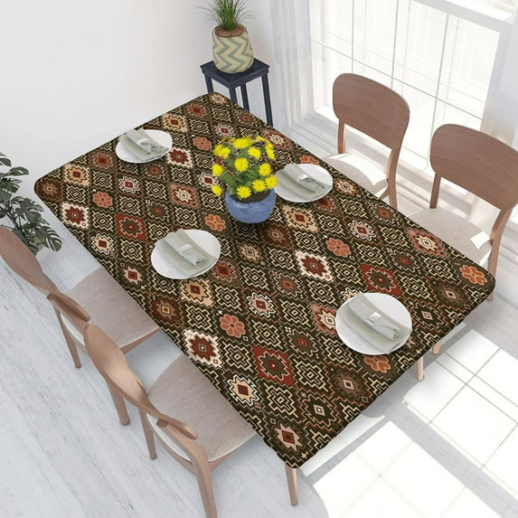 Elastic Edge Fitted Tablecloth Kilim Bohemian for Rectangle Table 4 FT 30 X 48 Inch