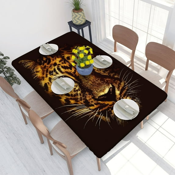 Elastic Edge Fitted Tablecloth Leopard for Rectangle Table 4 FT 30 X 48 Inch