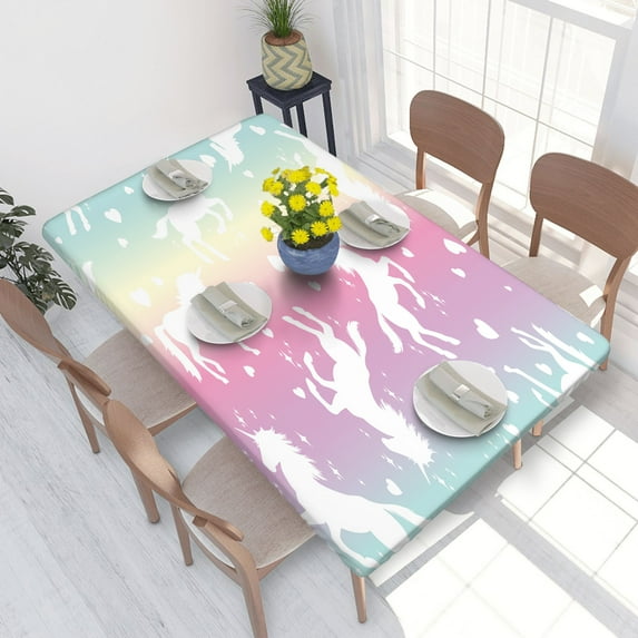 Elastic Edge Fitted Tablecloth Magical Unicorn Cute for Rectangle Table 4 FT 30 X 48 Inch