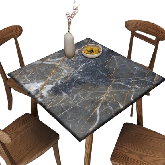 Elastic Edge Fitted Tablecloth, Marble Pattern Printed on Wrinkle Resistant Polyester Table Cover, for Kitchen Dining Party Patio Tabletop Decoration, Fit for 34" x 34"Square Table