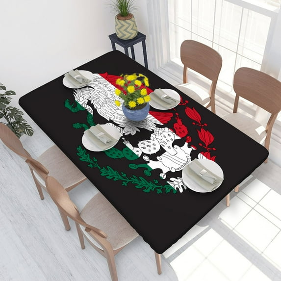 Elastic Edge Fitted Tablecloth Mexican Coat Of Arms With Eagle Symbol for Rectangle Table 4 FT 30 X 48 Inch