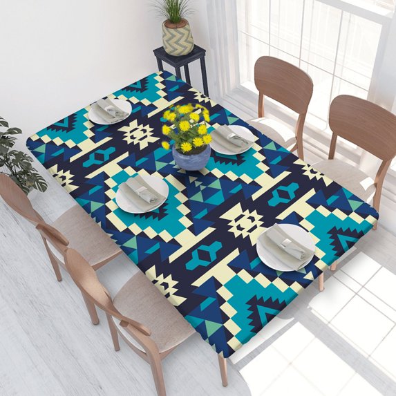 Elastic Edge Fitted Tablecloth Native American Geometric for Rectangle Table 4 FT 30 X 48 Inch