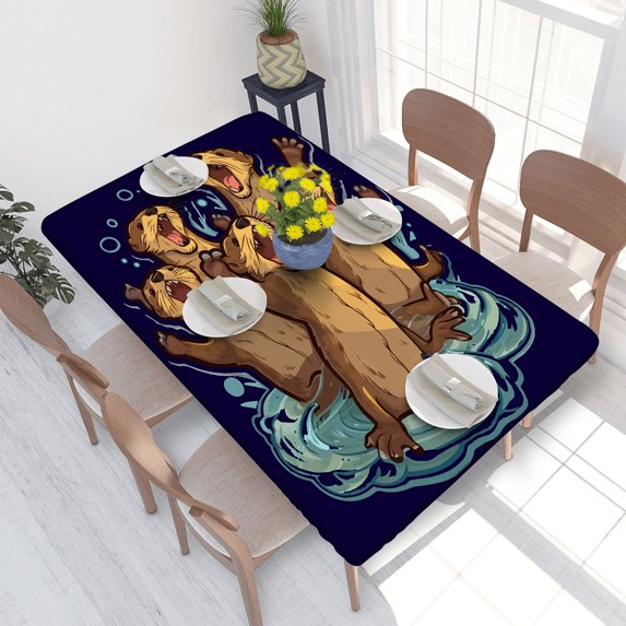 Elastic Edge Fitted Tablecloth Otters Having A Party for Rectangle Table 4 FT 30 X 48 Inch