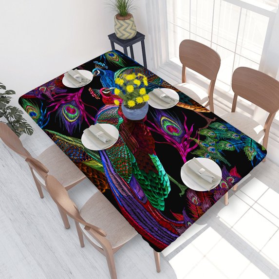 Elastic Edge Fitted Tablecloth Peacocks Tropical Birds for Rectangle Table 4 FT 30 X 48 Inch