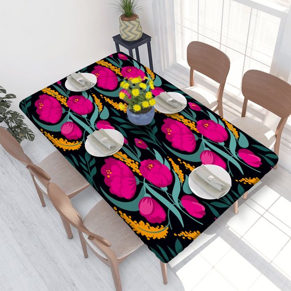 Elastic Edge Fitted Tablecloth Peonies And Roses for Rectangle Table 4 FT 30 X 48 Inch