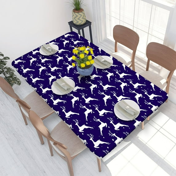 Elastic Edge Fitted Tablecloth Reindeer And Stars for Rectangle Table 4 FT 30 X 48 Inch