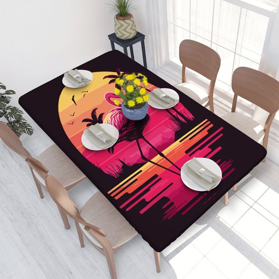 Elastic Edge Fitted Tablecloth Retro Flamingo In Pink Neon Colors for Rectangle Table 4 FT 30 X 48 Inch