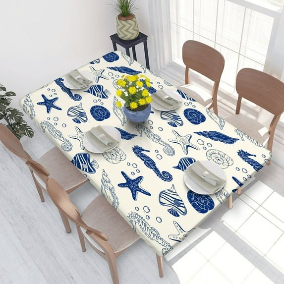 Elastic Edge Fitted Tablecloth Sea Creatures for Rectangle Table 4 FT 30 X 48 Inch