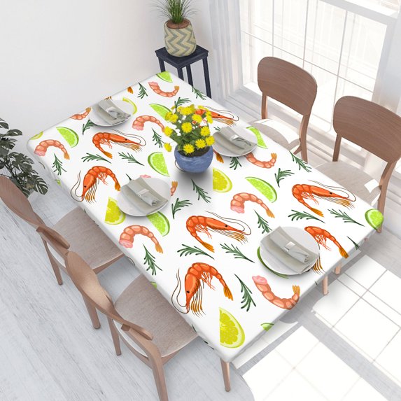 Elastic Edge Fitted Tablecloth Shrimps Lemons And Rosemary for Rectangle Table 4 FT 30 X 48 Inch