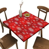 Elastic Edge Fitted Tablecloth Square, Red Snowflake Pattern Printed on Stretchable Polyester Table Cloth, for Wrinkle Resistant Cloths Kitchen, Fit for 36" x 36"Square Table