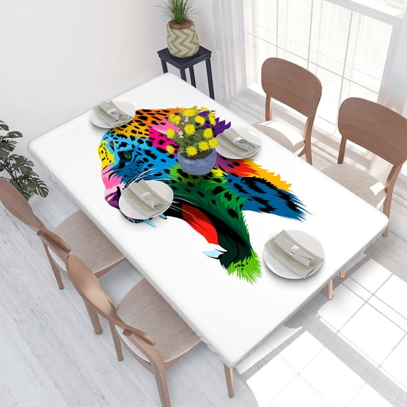 Elastic Edge Fitted Tablecloth The Head Of A Snarling Leopard Grin for Rectangle Table 4 FT 30 X 48 Inch