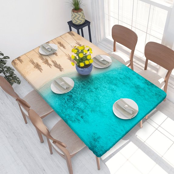 Elastic Edge Fitted Tablecloth Tropical Summer Palm Trees Shadows for Rectangle Table 4 FT 30 X 48 Inch