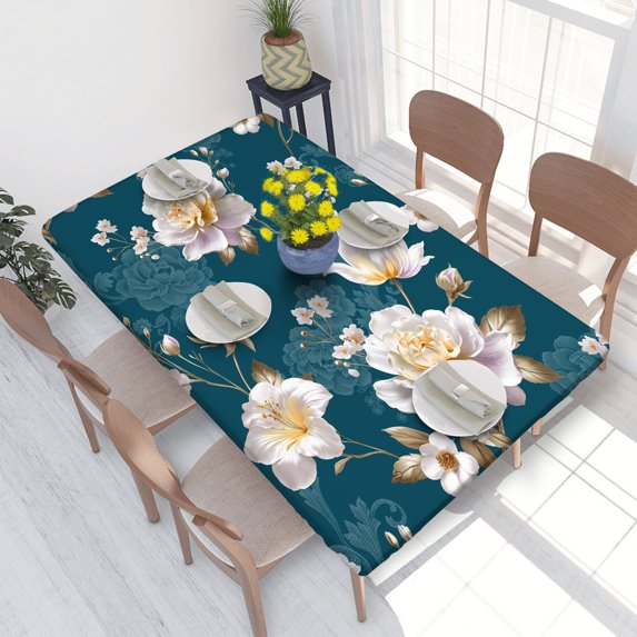 Elastic Edge Fitted Tablecloth Watercolor Floral for Rectangle Table 4 FT 30 X 48 Inch