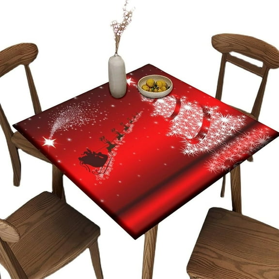Elastic Edge Fitted Tablecloths, Christmas Trees Pattern Printed on Stain Resistant Polyester Table Cloth, Great for Home Kitchen Parties Holiday Dinner, Fit for 36" x 36"Square Table