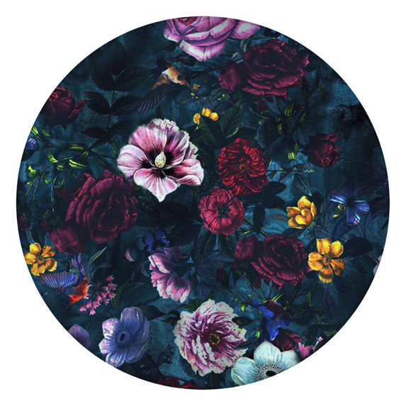 Elastic Edge Floral Round Tablecloth, Water-Resistant and Easy to Clean Polyester for Kitchen or Outdoor Use, Fits 44-52 Inch