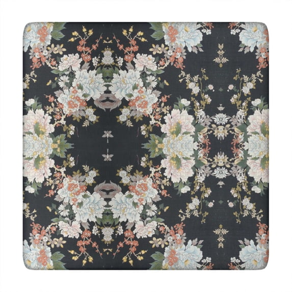 Elastic Edge Floral Square Tablecloth Soft Polyester Fabric for Indoor or Outdoor Dining 34x34 Inch