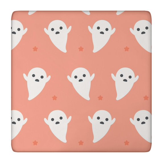 Elastic Edge Halloween Tablecloth for Square Tables 36x36 Inch - Features Ghosts and Pumpkins Design for Holiday Dining Decor
