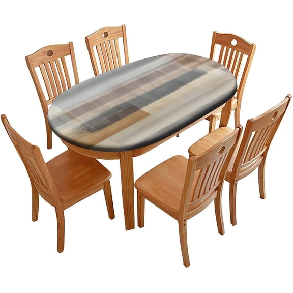 Elastic Edge Oval Fitted Tablecloth, Earthy Tones Abstract Vertical Texture Table Cover, Great for Home Kitchen/Parties/Holiday Dinner, Fits for 48 x 68 Oval Table