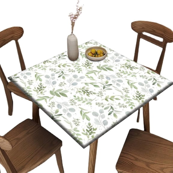 Elastic Edge Polyester Fitted Square Tablecloth, Rustic Leaf Wild Greenery Style Washable Wipeable Home Decor Table Cover, for Indoor Outdoor Garden Picnic Party, Fit for 36" x 36"square table