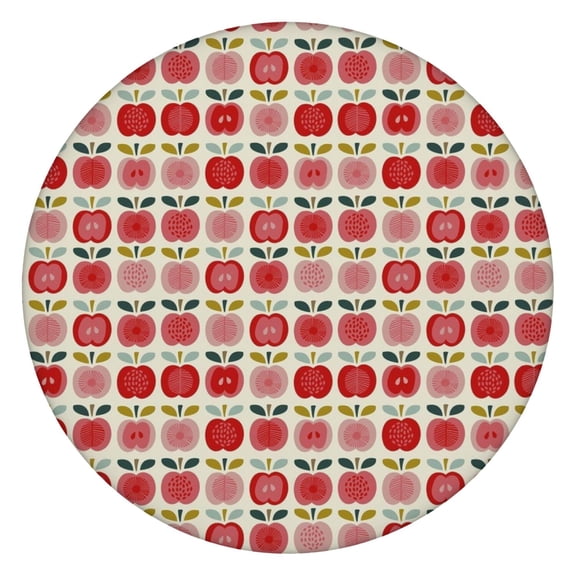 Elastic Edge Round Tablecloth - Apple Painting Pattern, 100% Waterproof & Spill-Proof Fitted Table Cover for Parties, Restaurants (Funny Kawaii Cartoon Apples, Aesthetic Leaves Design, Wrinkle-Free)