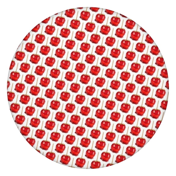 Elastic Edge Round Tablecloth - Apple Painting Pattern, 100% Waterproof & Spill-Proof Fitted Table Cover for Parties, Restaurants (Funny Kawaii Cartoon Apples, Aesthetic Leaves Design, Wrinkle-Free)