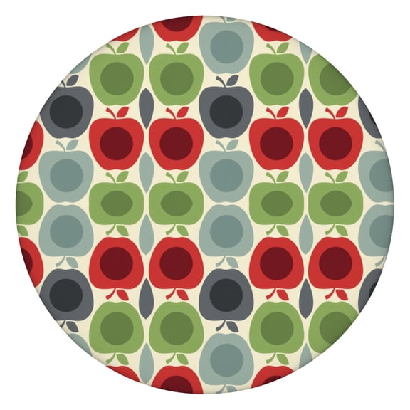 Elastic Edge Round Tablecloth - Apple Painting Pattern, 100% Waterproof & Spill-Proof Fitted Table Cover for Parties, Restaurants (Funny Kawaii Cartoon Apples, Aesthetic Leaves Design, Wrinkle-Free)