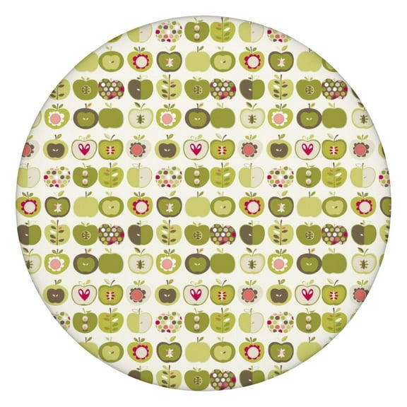 Elastic Edge Round Tablecloth - Apple Painting Pattern, 100% Waterproof & Spill-Proof Fitted Table Cover for Parties, Restaurants (Funny Kawaii Cartoon Apples, Aesthetic Leaves Design, Wrinkle-Free)
