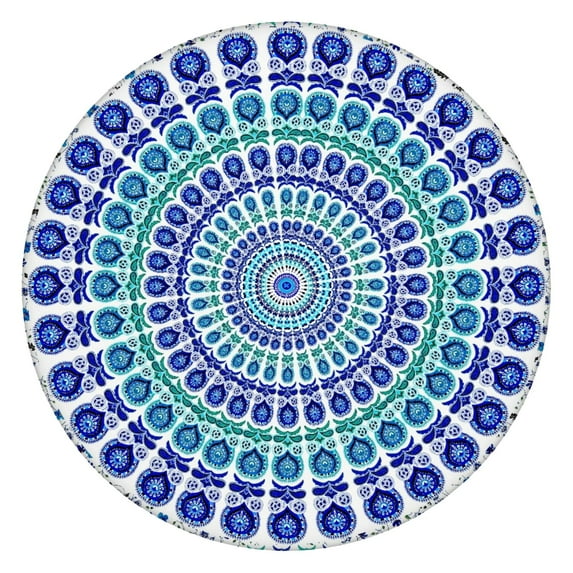 Elastic Edge Round Tablecloth Boho Pattern Waterproof Oxford Fabric Fits 45-52”, Ideal for Balcony, Deck, or Apartment Table Use