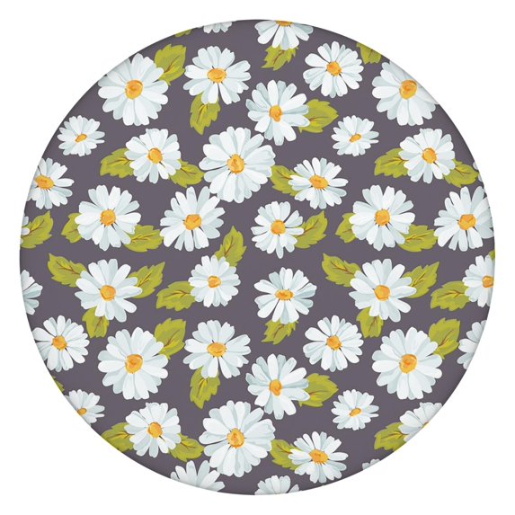Elastic Edge Round Tablecloth with Water-Resistant Polyester, Daisy Floral Design for Spring Home Decor, Fits 44-52 Inch Table for Indoor or Outdoor Use