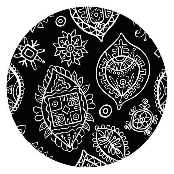 Elastic Edge Round Tablecloth for 45–52 Inch Table, Waterproof Oxford Fabric, Paisley Pattern, Durable and Wipeable