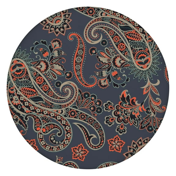 Elastic Edge Round Tablecloth for 45 to 52 Inch Table, Waterproof Oxford Material, Paisley Pattern, Easy to Wipe Clean