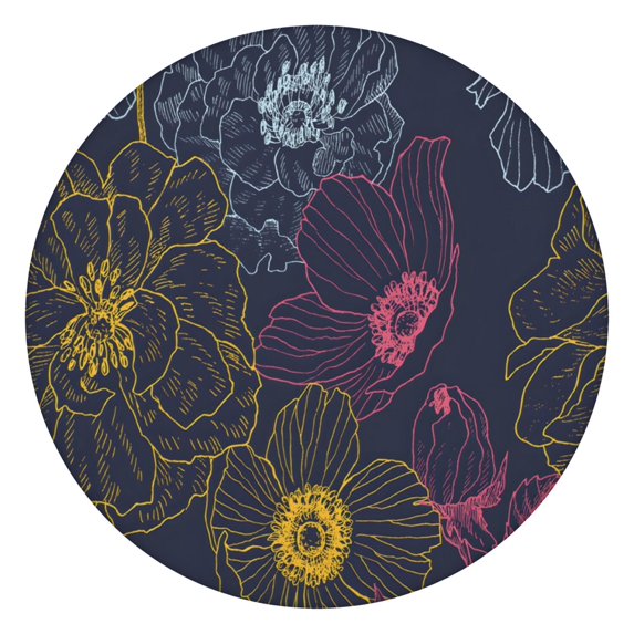 Elastic Edge Round Tablecloth with Elegant Floral Pattern, Water-Resistant Polyester, Fits 44-52 Inch Round Tables for Indoor and Outdoor Use