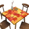 thumbnail image 1 of Elastic Edge Square Fitted Tablecloth, Autumn Maple Leaves Fall Polyester Table Cover, for Indoor Outdoor Kitchen Home Party Dinner Patio, Fit for 32" x 32" Square Table, 1 of 4