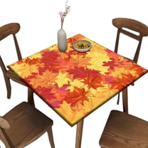 Elastic Edge Square Fitted Tablecloth, Autumn Maple Leaves Fall Polyester Table Cover, for Indoor Outdoor Kitchen Home Party Dinner Patio, Fit for 32" x 32" Square Table