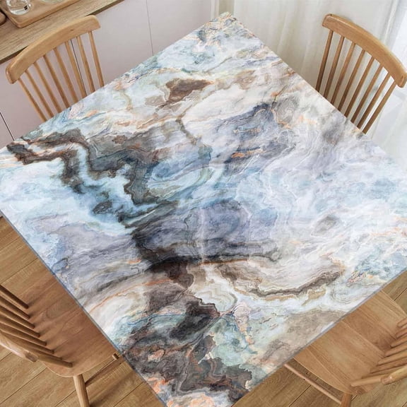 Elastic Edge Square Tablecloth Marble Fitted Table Cover Natural Waterproof Polyester Cloth for Outdoor Picnic Indoor Dining Party Banquet, Tablecloths Fit for 36x36 Tables, Style 19