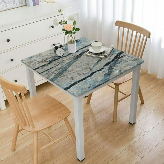 Elastic Edge Vinyl Fitted Tablecloth Design Heavy Duty Marble Stone Pattern Table Cover Waterproof Oil-Proof PVC Table Cloth Stain-Resistant Wipeable for Square Table