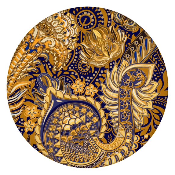 Elastic Edge Waterproof Round Tablecloth 45–52 Inch, Oxford Fabric, Paisley Design, Wipe Clean and Long-Lasting