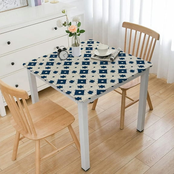 Elastic Edged Flannel Backed Fitted Table Cover - Fashion Diamond - Fits Square Tables