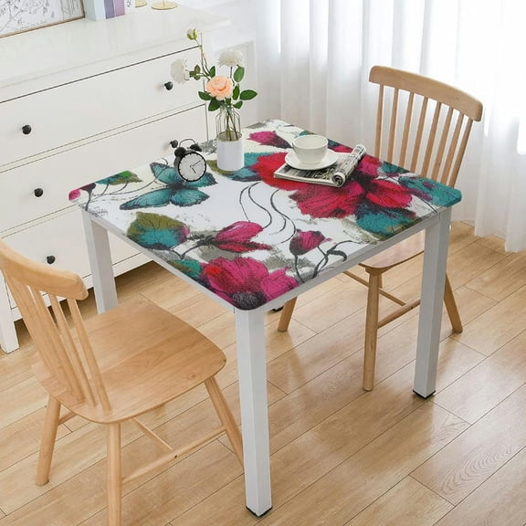 Elastic Edged Flannel Backed Vinyl Fitted Table Cover - - Square - Fits Square Tables