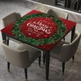 thumbnail image 1 of Elastic Edged Square Fitted Tablecloth, Gold Merry Christmas Typographical On Red, Polyester Fitted Table Cover for Buffet Table,Parties,Holiday Dinner,Wedding, Fits for 32"x32" Table, 1 of 4