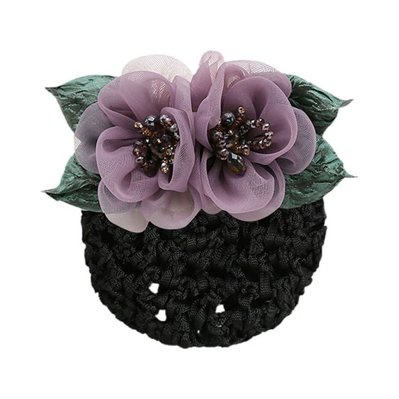 Elastic Elegant Women Hair Net Ribbon Flowers Beads Bun Net Hairgrip Hair Styling Accessories