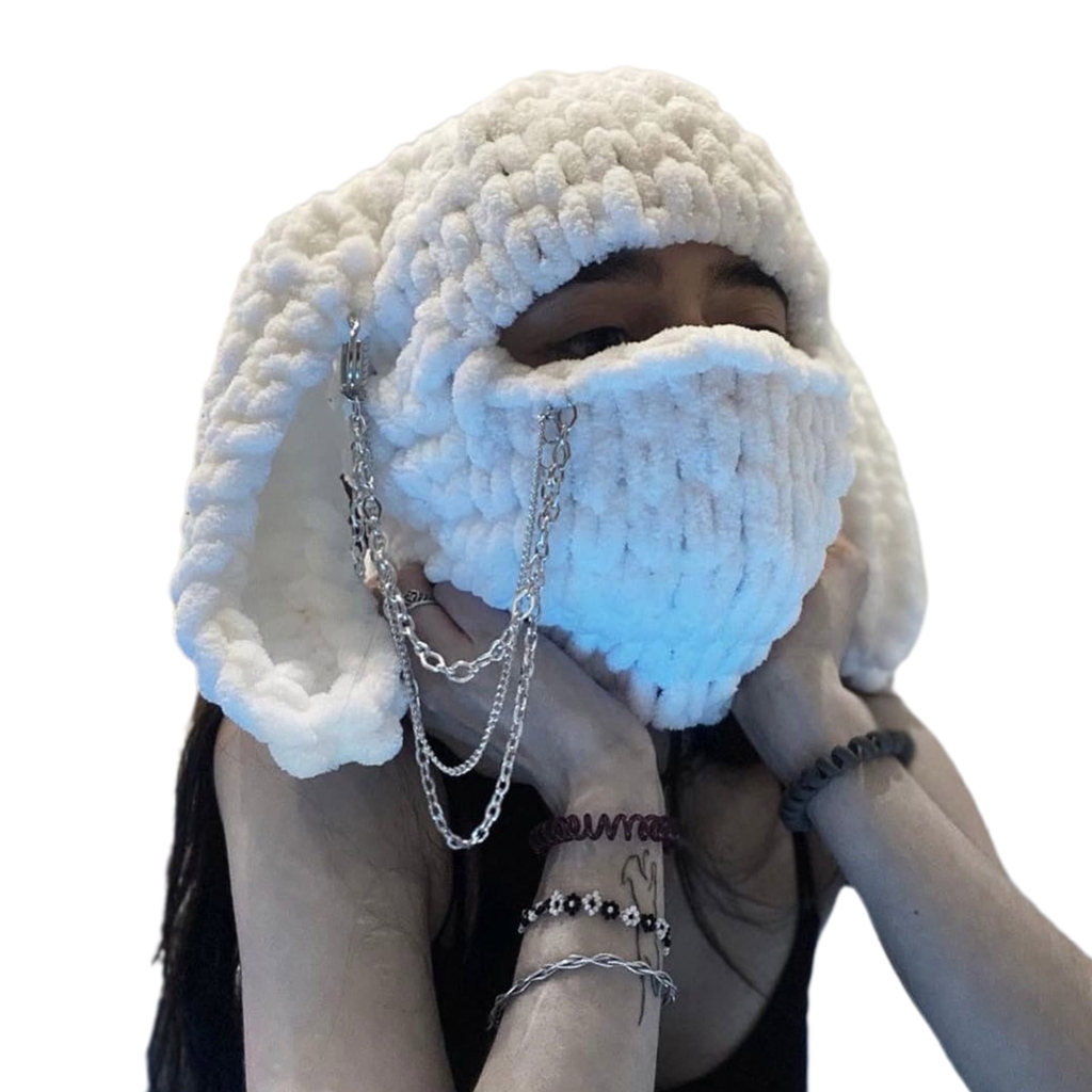 Elastic Eye Exposed Neck Guard Hat White Color Knit Hats for Adult Kids