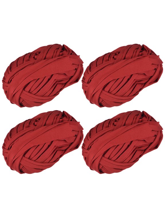 Elastic Fabric Cloth Yarn, 14.11oz/ 400g T Shirt Crochet Yarns for DIY Bag Carpet Cushion 4 Rolls, Red