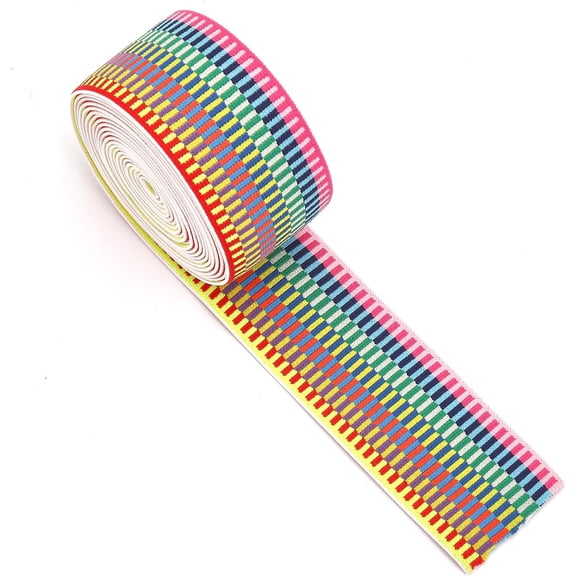 Elastic Fibre 4 Yards Nylon Elastic Wide Band Flat Colorful Stripe Pattern 50x1.3mm