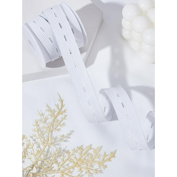 Elastic Fibre 5M 19mm Polyester Buttonhole Elastic Cord with 1Pc Plastic Empty Spools White Knit Elastic Spool High Elasticity Stretchable for Waistband Pants
