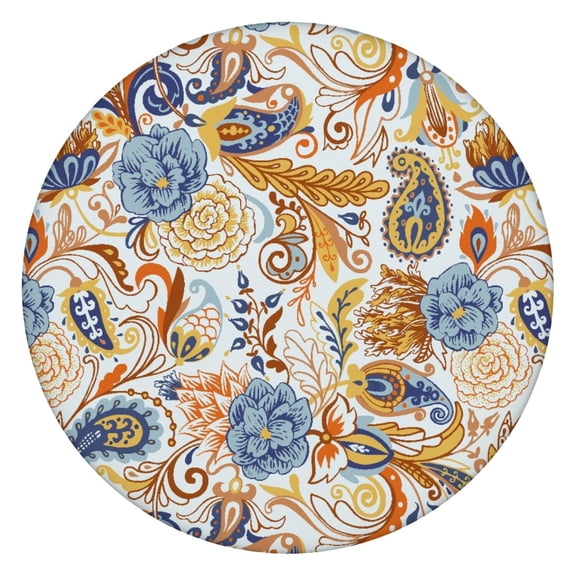 Elastic Fit Round Tablecloth 45–52 Inch, Waterproof Oxford Fabric with Paisley Print, Wipe Clean and Durable