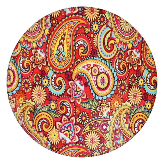 Elastic Fit Round Tablecloth with Boho Pattern, Waterproof Oxford Fabric 36-44", Great for Picnic and Daily Decor