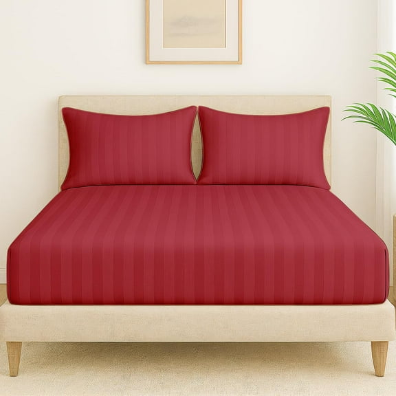 Elastic Fitted Bedsheet For Queen Size With 2 Pillow Covers | 60 X 78 Inches, Red - Soft & Comfortable Ideal For Guest Room, Hotel